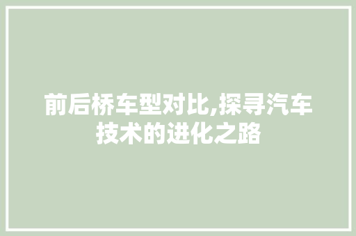 前后桥车型对比,探寻汽车技术的进化之路
