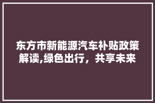 东方市新能源汽车补贴政策解读,绿色出行，共享未来 发动机配件