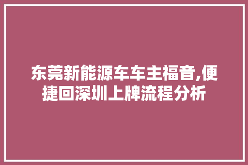 东莞新能源车车主福音,便捷回深圳上牌流程分析 发动机配件