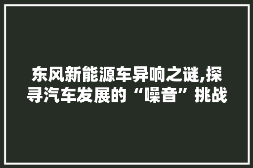东风新能源车异响之谜,探寻汽车发展的“噪音”挑战 车身配件
