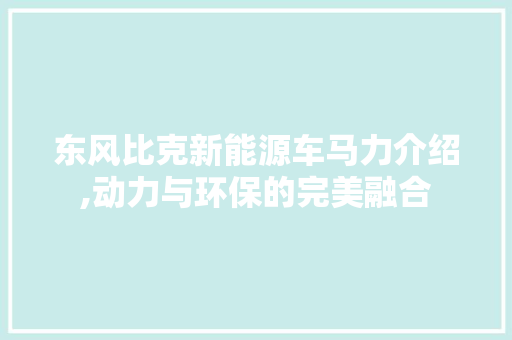东风比克新能源车马力介绍,动力与环保的完美融合