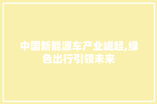 中国新能源车产业崛起,绿色出行引领未来