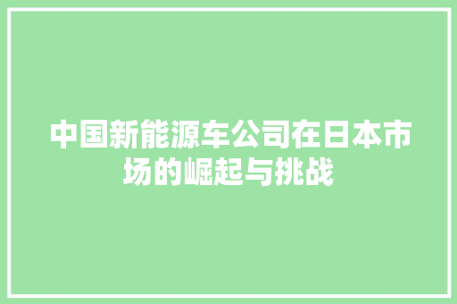 中国新能源车公司在日本市场的崛起与挑战