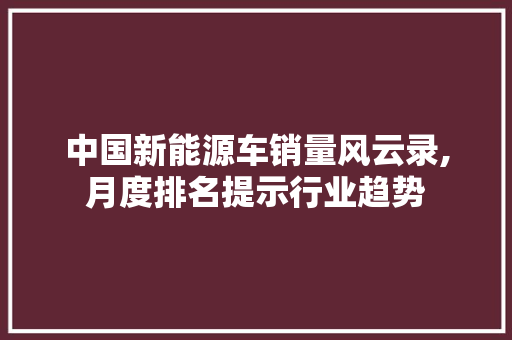 中国新能源车销量风云录,月度排名提示行业趋势 车身配件