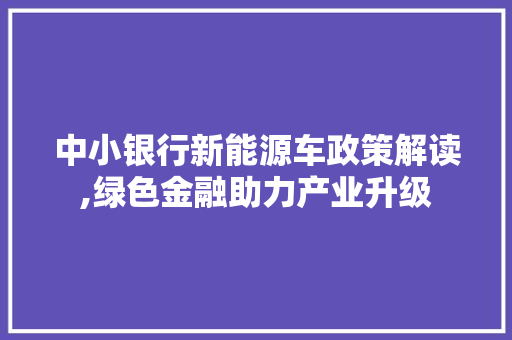 中小银行新能源车政策解读,绿色金融助力产业升级