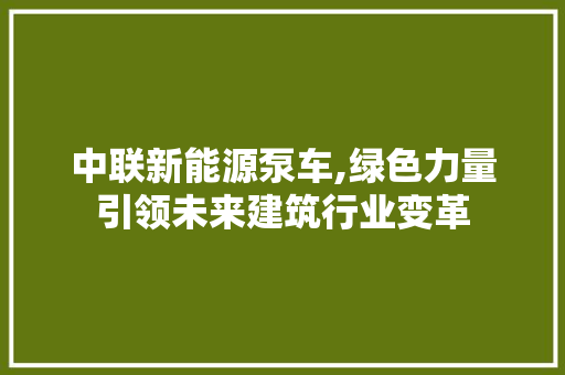 中联新能源泵车,绿色力量引领未来建筑行业变革 车灯配件