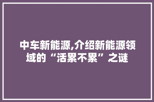 中车新能源,介绍新能源领域的“活累不累”之谜 新款车型