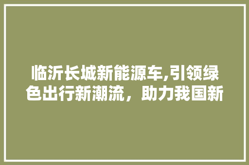 临沂长城新能源车,引领绿色出行新潮流，助力我国新能源汽车产业发展