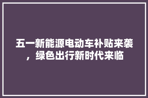 五一新能源电动车补贴来袭，绿色出行新时代来临