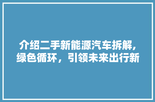介绍二手新能源汽车拆解,绿色循环，引领未来出行新风尚