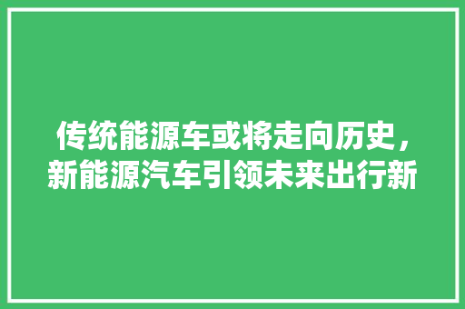 传统能源车或将走向历史，新能源汽车引领未来出行新风尚