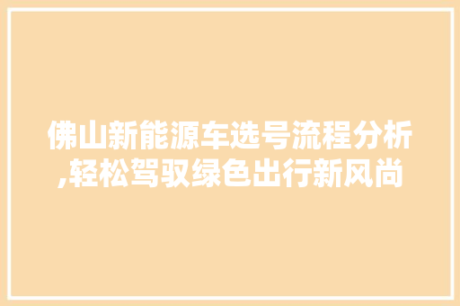 佛山新能源车选号流程分析,轻松驾驭绿色出行新风尚 底盘配件
