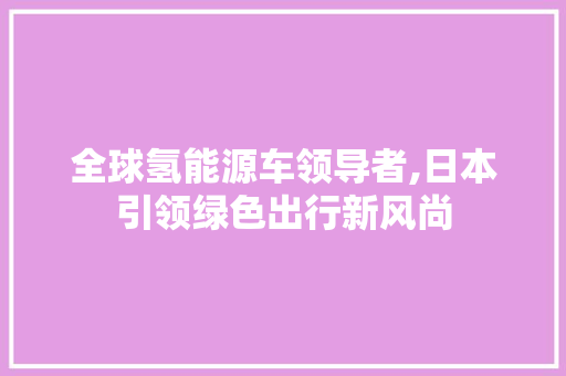 全球氢能源车领导者,日本引领绿色出行新风尚