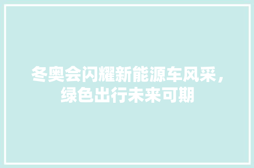 冬奥会闪耀新能源车风采，绿色出行未来可期