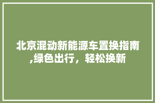 北京混动新能源车置换指南,绿色出行，轻松换新
