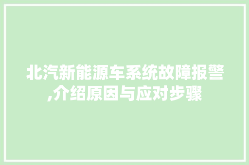 北汽新能源车系统故障报警,介绍原因与应对步骤 新款车型