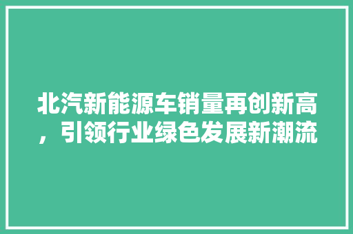北汽新能源车销量再创新高，引领行业绿色发展新潮流