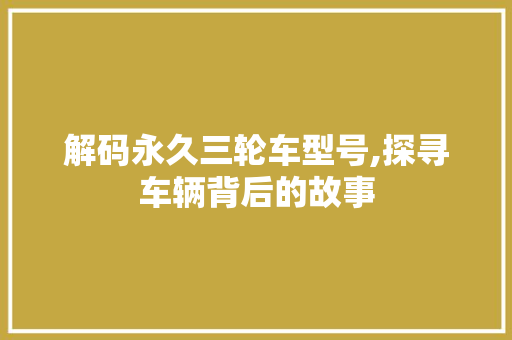 解码永久三轮车型号,探寻车辆背后的故事