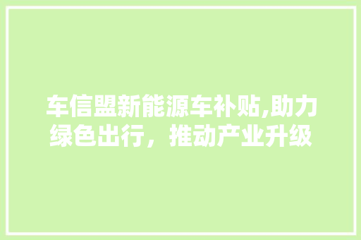 车信盟新能源车补贴,助力绿色出行，推动产业升级 蓄电池配件