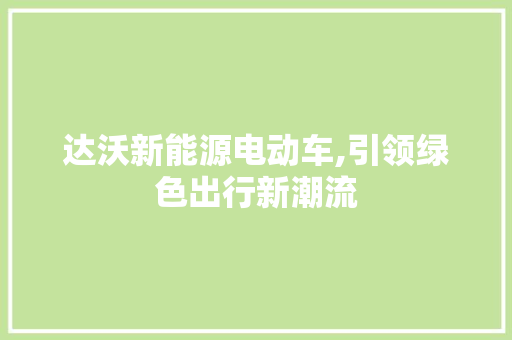 达沃新能源电动车,引领绿色出行新潮流
