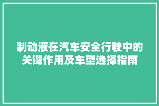 制动液在汽车安全行驶中的关键作用及车型选择指南