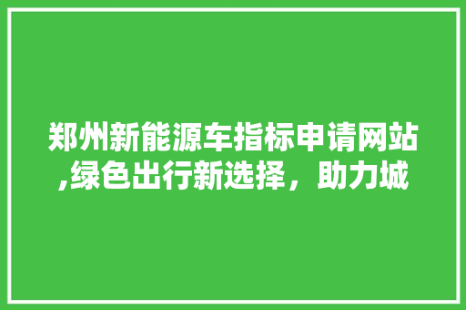 郑州新能源车指标申请网站,绿色出行新选择，助力城市绿色发展