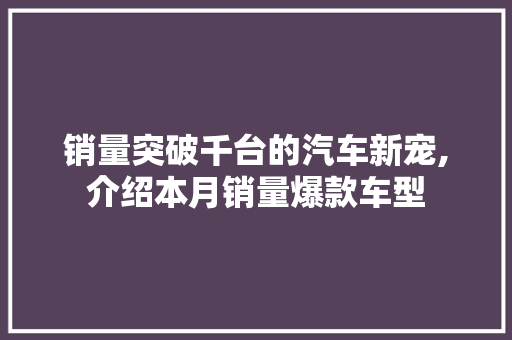 销量突破千台的汽车新宠,介绍本月销量爆款车型 新能源汽车