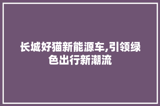 长城好猫新能源车,引领绿色出行新潮流