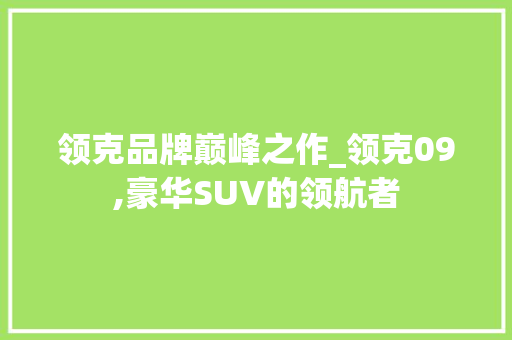 领克品牌巅峰之作_领克09,豪华SUV的领航者 蓄电池配件
