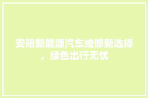 安阳新能源汽车维修新选择，绿色出行无忧