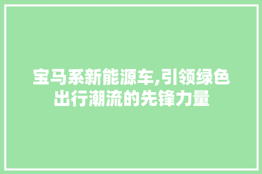 宝马系新能源车,引领绿色出行潮流的先锋力量