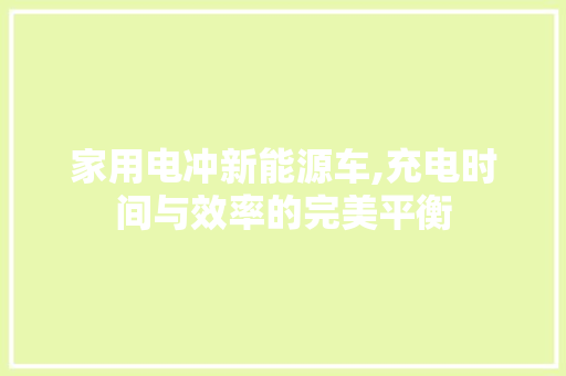 家用电冲新能源车,充电时间与效率的完美平衡