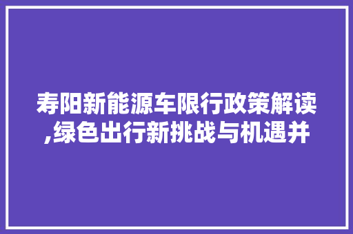 寿阳新能源车限行政策解读,绿色出行新挑战与机遇并存