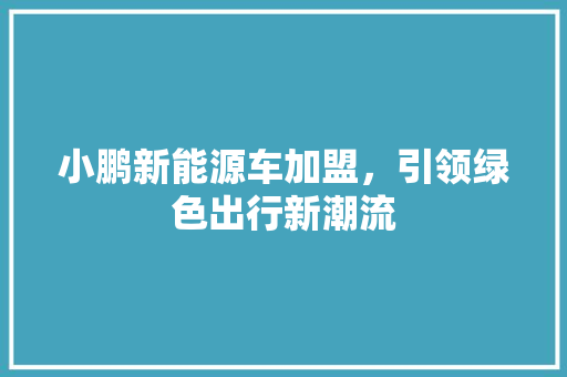 小鹏新能源车加盟，引领绿色出行新潮流