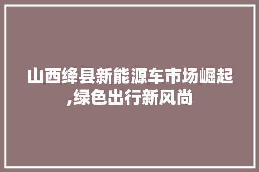 山西绛县新能源车市场崛起,绿色出行新风尚