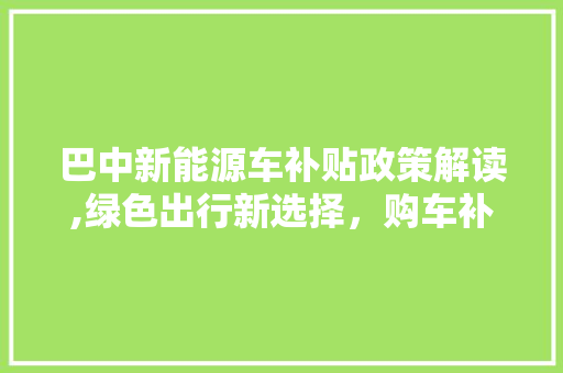 巴中新能源车补贴政策解读,绿色出行新选择，购车补贴助力环保