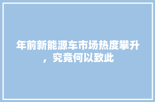 年前新能源车市场热度攀升，究竟何以致此