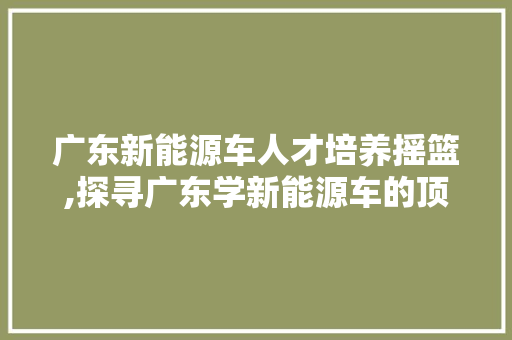 广东新能源车人才培养摇篮,探寻广东学新能源车的顶尖学校