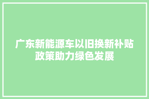 广东新能源车以旧换新补贴政策助力绿色发展 新款车型