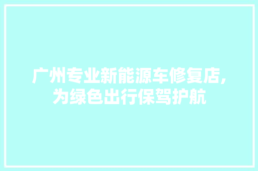 广州专业新能源车修复店,为绿色出行保驾护航