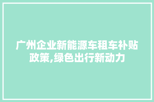 广州企业新能源车租车补贴政策,绿色出行新动力