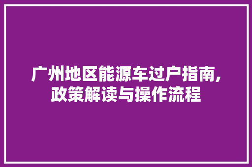 广州地区能源车过户指南,政策解读与操作流程