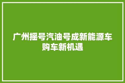 广州摇号汽油号成新能源车购车新机遇