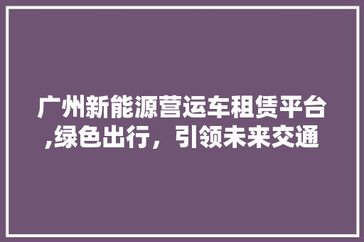 广州新能源营运车租赁平台,绿色出行，引领未来交通新潮流