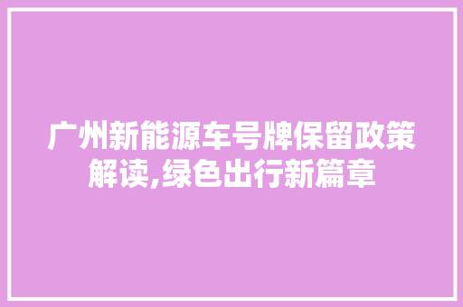 广州新能源车号牌保留政策解读,绿色出行新篇章