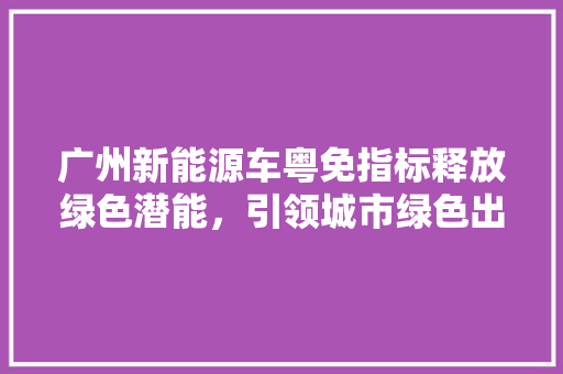 广州新能源车粤免指标释放绿色潜能，引领城市绿色出行新潮流