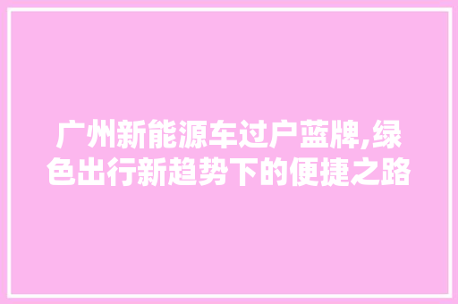 广州新能源车过户蓝牌,绿色出行新趋势下的便捷之路