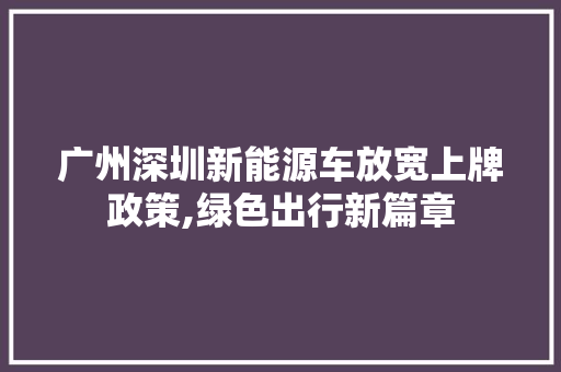 广州深圳新能源车放宽上牌政策,绿色出行新篇章