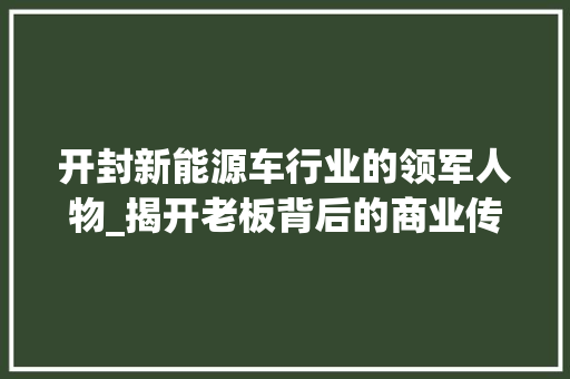 开封新能源车行业的领军人物_揭开老板背后的商业传奇 变速箱配件