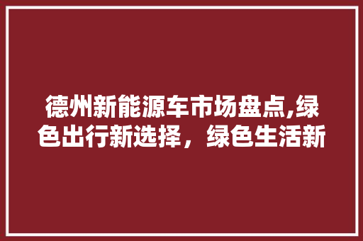 德州新能源车市场盘点,绿色出行新选择，绿色生活新起点